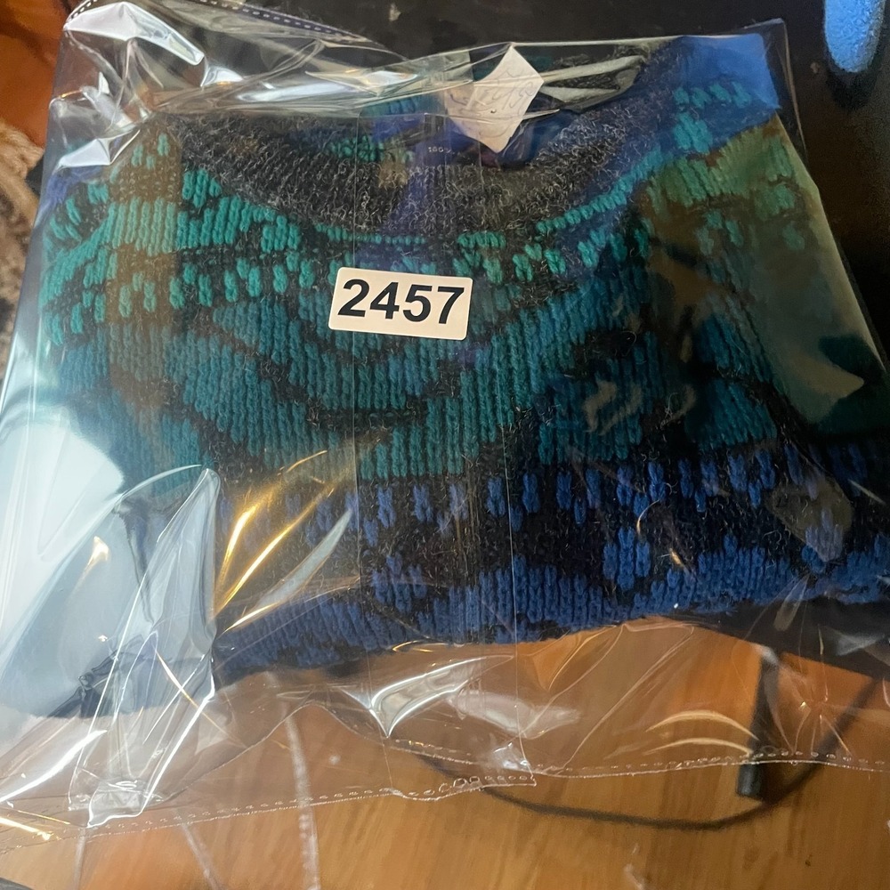 Vintage Uniform Code Geometric Jacquard Winter Pullover Sweater Teal Blue Size M - Picture 11 of 11